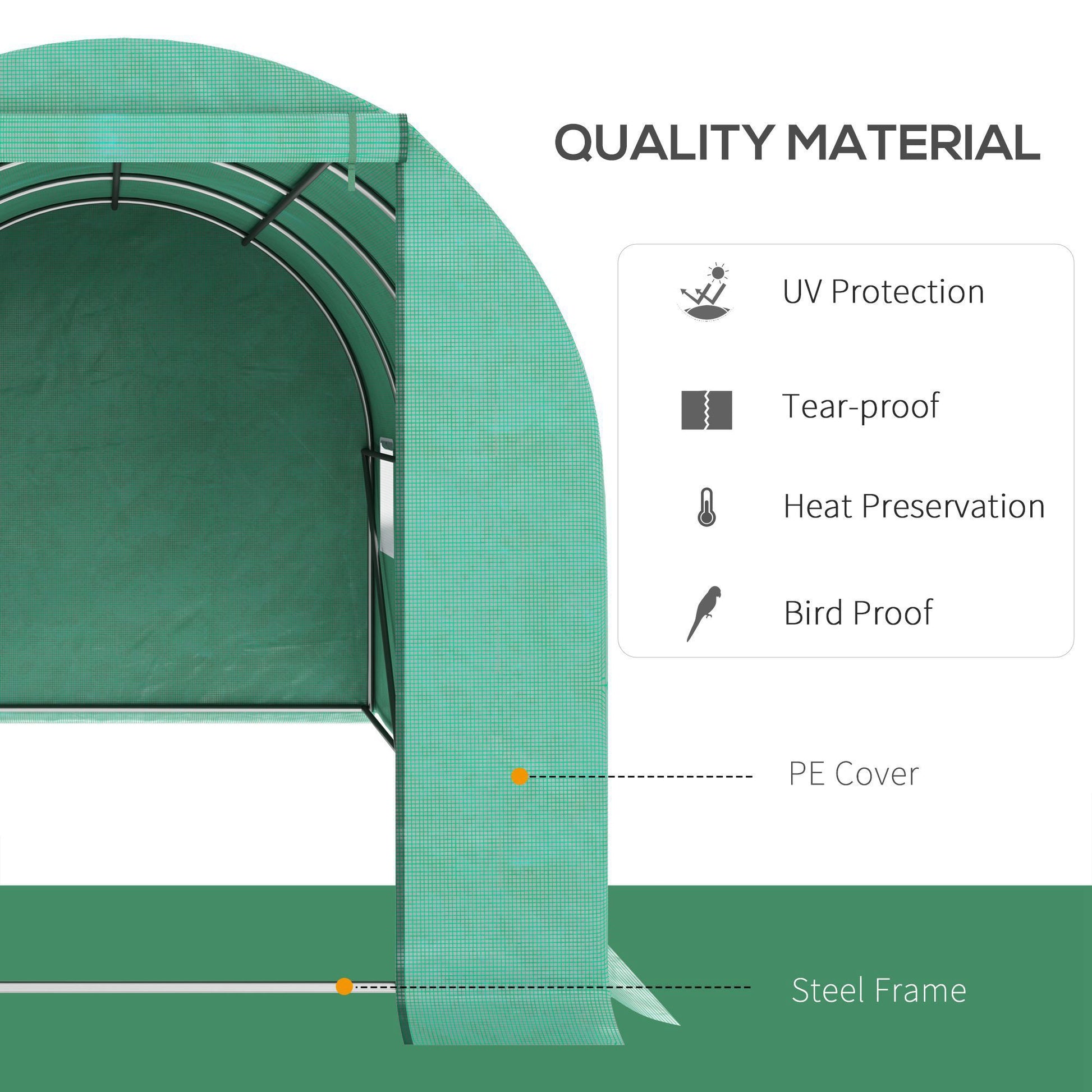 Outsunny 15' X 7' X 6.5' Walk In Tunnel Hoop Greenhouse, Green House With Polyethylene Pe Cover, Steel Frame, Roll Up Zipper Door & Windows For Flowers, Vegetables, Tropical Plants, Green Green Steel