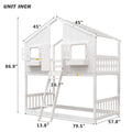 Twin Over Twin House Bunk Bed With Roofwindow, Window Box, Doorwith Safety Guardrails And Ladder,White Twin White Pine