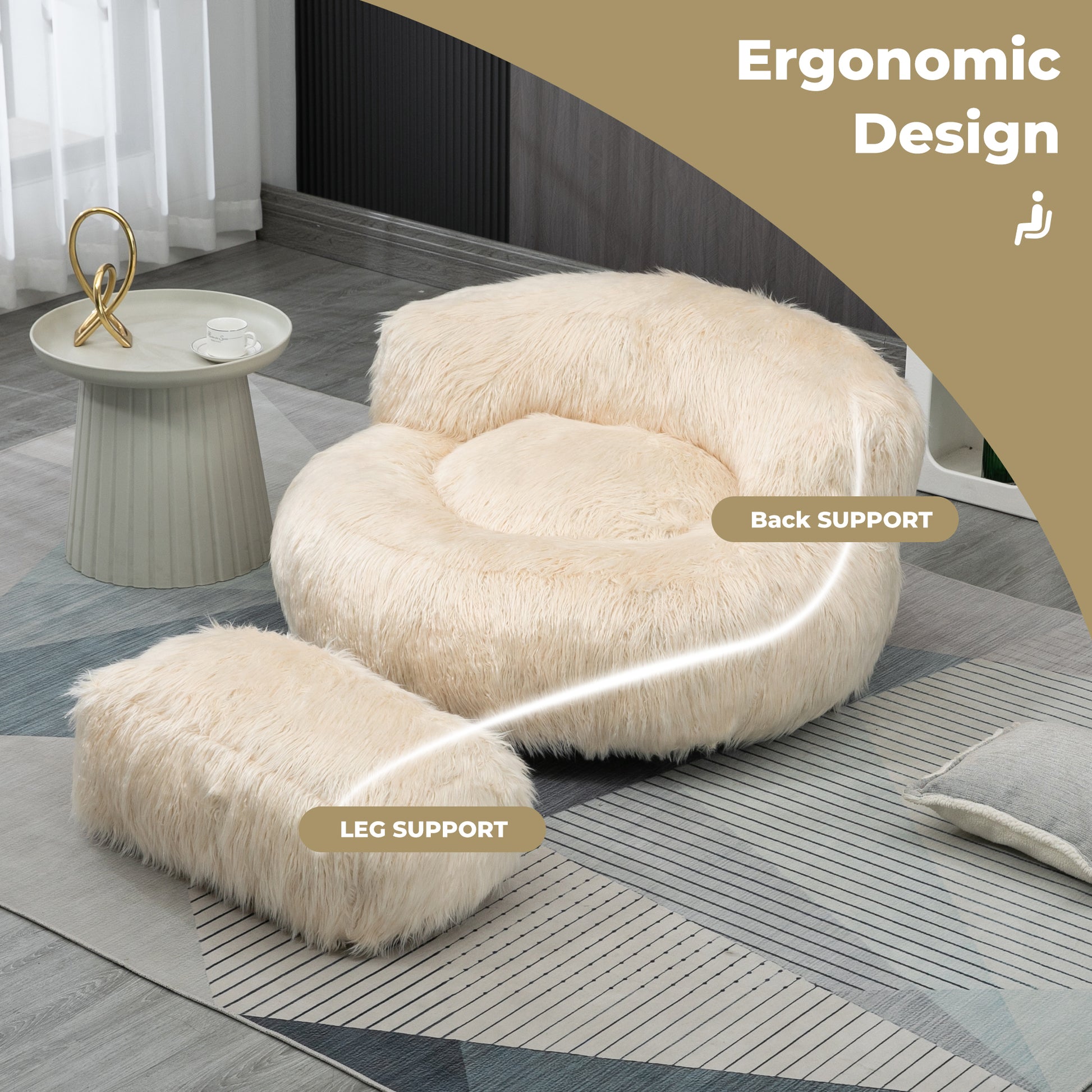 Coolmore Bean Bag Chair, Floor Sofa With Handle,Accent Sofa Chair With Ottoman For Gaming Reading Relaxing Beige Beige Foam Plush