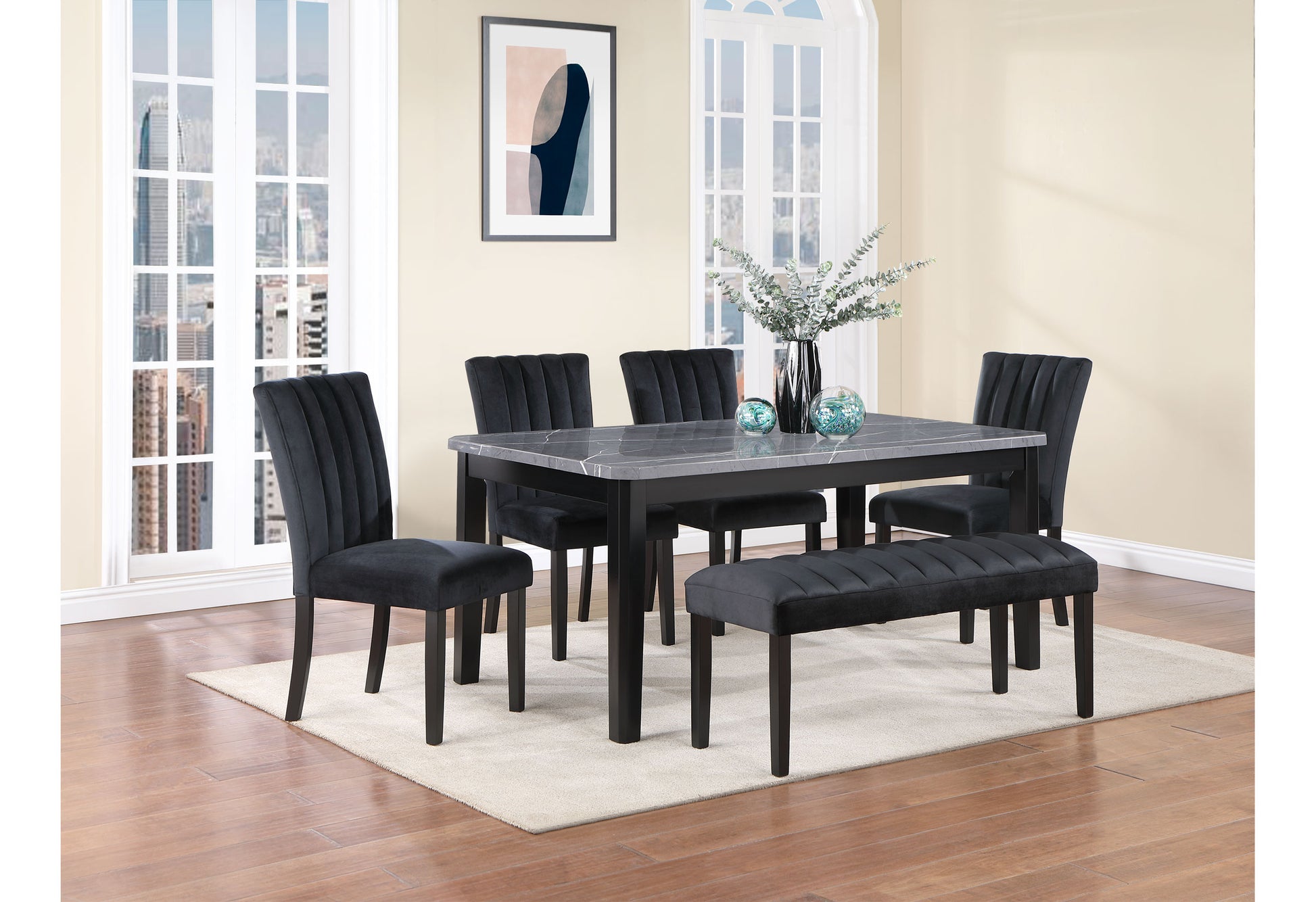 Vhong Fabric Black Dining Chair Black Rubber Wood