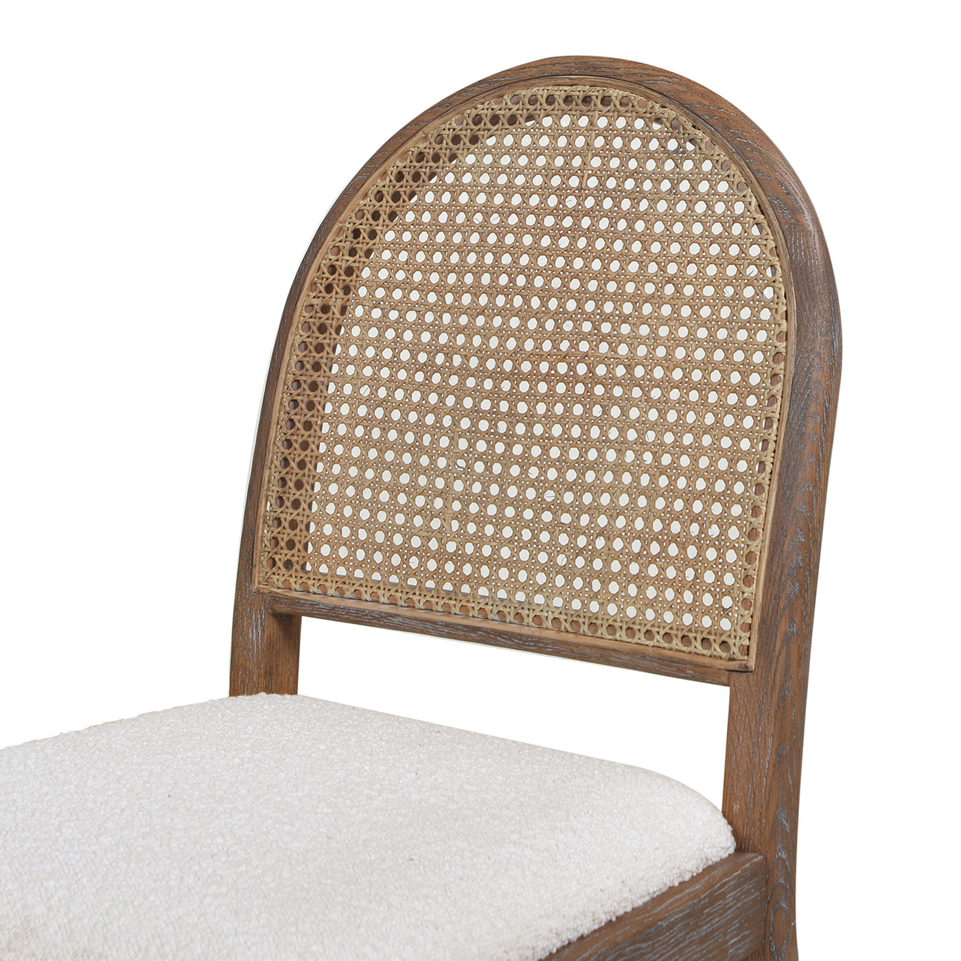 Panama 18.5" Curved Cane Rattan Side Dining Chair, Set Of 2, Ivory White Boucle White Foam Wood Fabric Rattan