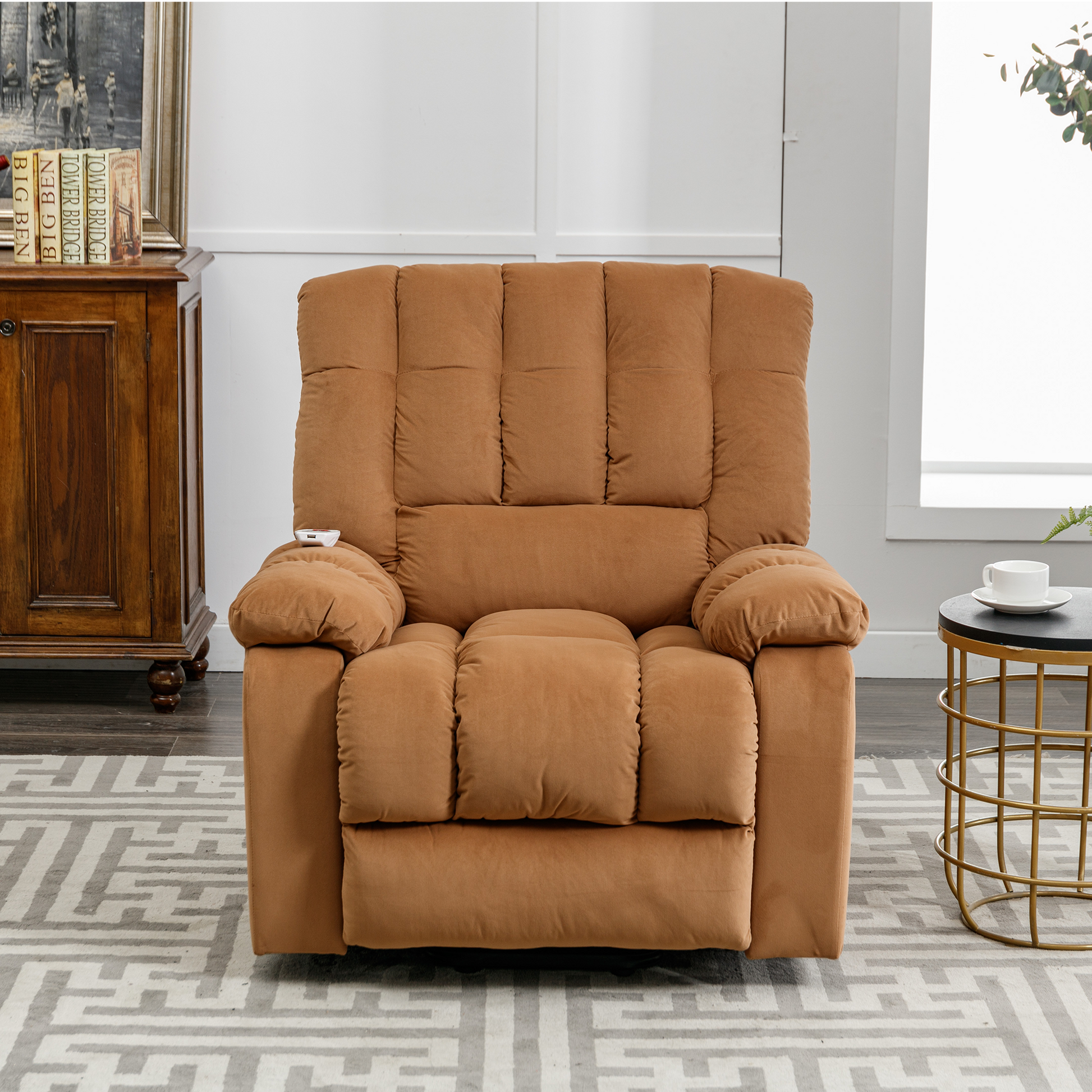 Massage Recliner Chair Electric Power Lift Recliner Chairs With Heat, Vibration, Side Pocket For Living Room, Bedroom, Light Brown Light Brown Velvet