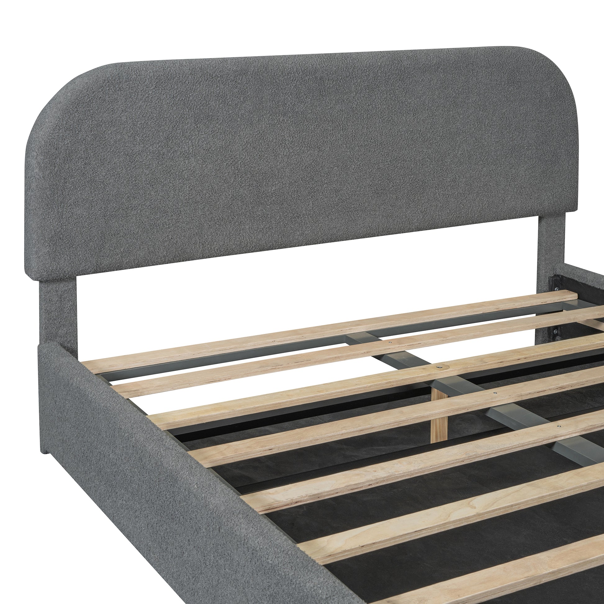 Teddy Fleece Queen Size Upholstered Platform Bed With Hydraulic Storage System, Gray Queen Gray Teddy