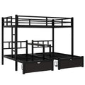 Full Xl Over Twin & Twin Triple Bunk Bed With Drawers, Multi Functional Metal Frame Bed With Desks And Shelves In The Middle, Black Full Xl Black Metal