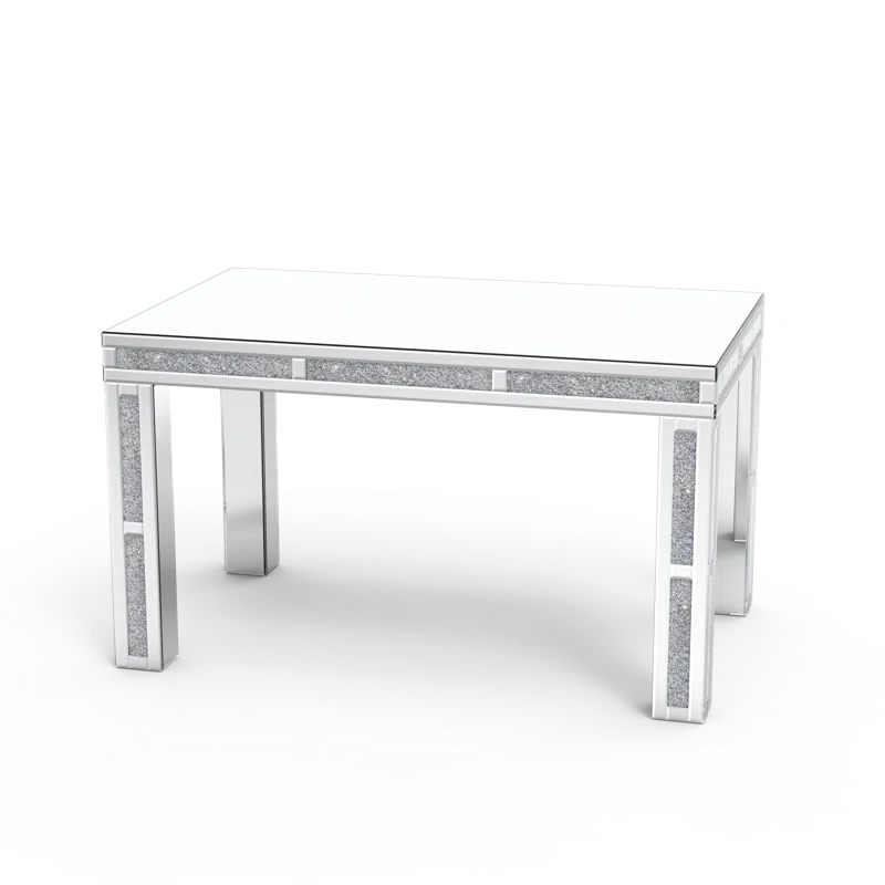51.18" Mirrored Glass Dining Table With 4 Legs And Crushed Diamond Inlay Silver Seats 6 Mirrored Finish Desk And Hutch Primary Living Space Modern Freestanding Rectangular Kitchen & Dining Tables