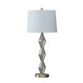 Ruth 30 Inch Accent Table Lamp, Glass Diamond Pedestal Base, White, Gold White Gold Glass Metal