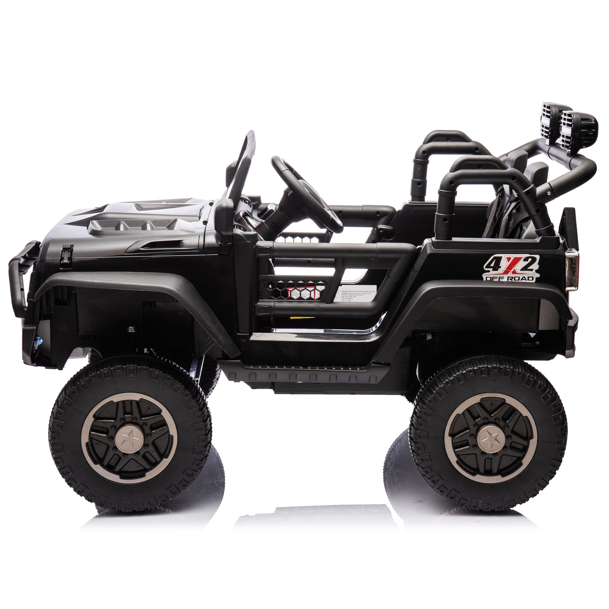 24V Two Seater Kids Ride On Truck Car W Parents Control,200W*2,Seat Width 20.28In,Four Wheel Suspension,Led Lights,Music,Mp3,Bluetooth,Two Independent Seat Belts,Suitable For Off Road For Kids Aged 3 Black 100 149 Lbs Polypropylene