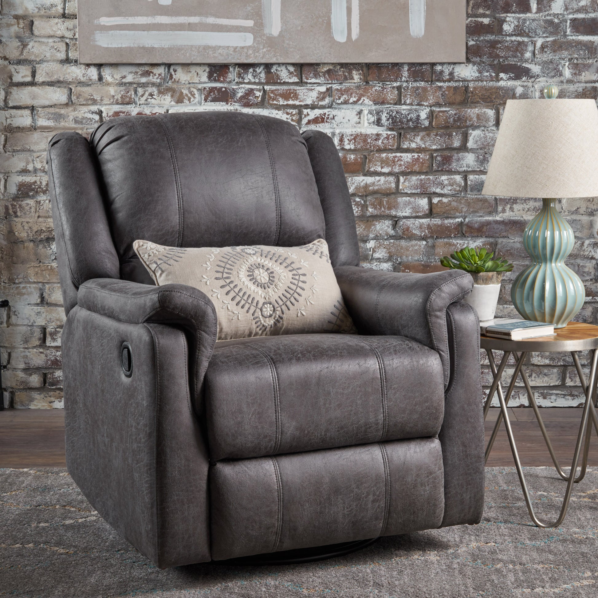 Glider Recliner With Swivel Slate Microfiber