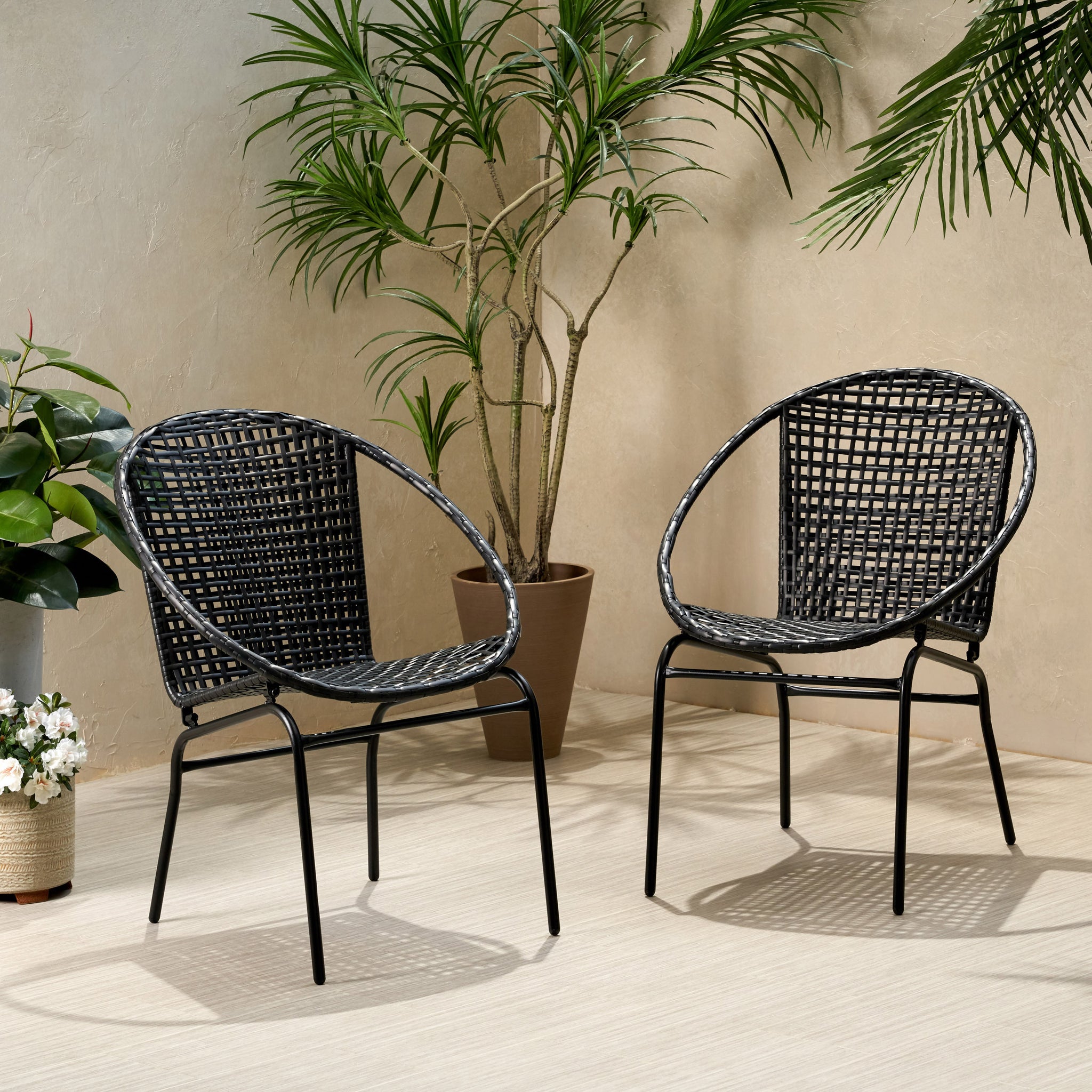 Java Chair Set Of 2 Black Pe Rattan Iron