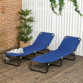 Outsunny 2 Piece Folding Chaise Lounge Pool Chairs, Outdoor Sun Tanning Chairs With 5 Level Reclining Back, Steel Frame For Beach, Yard, Patio, Blue Blue Steel