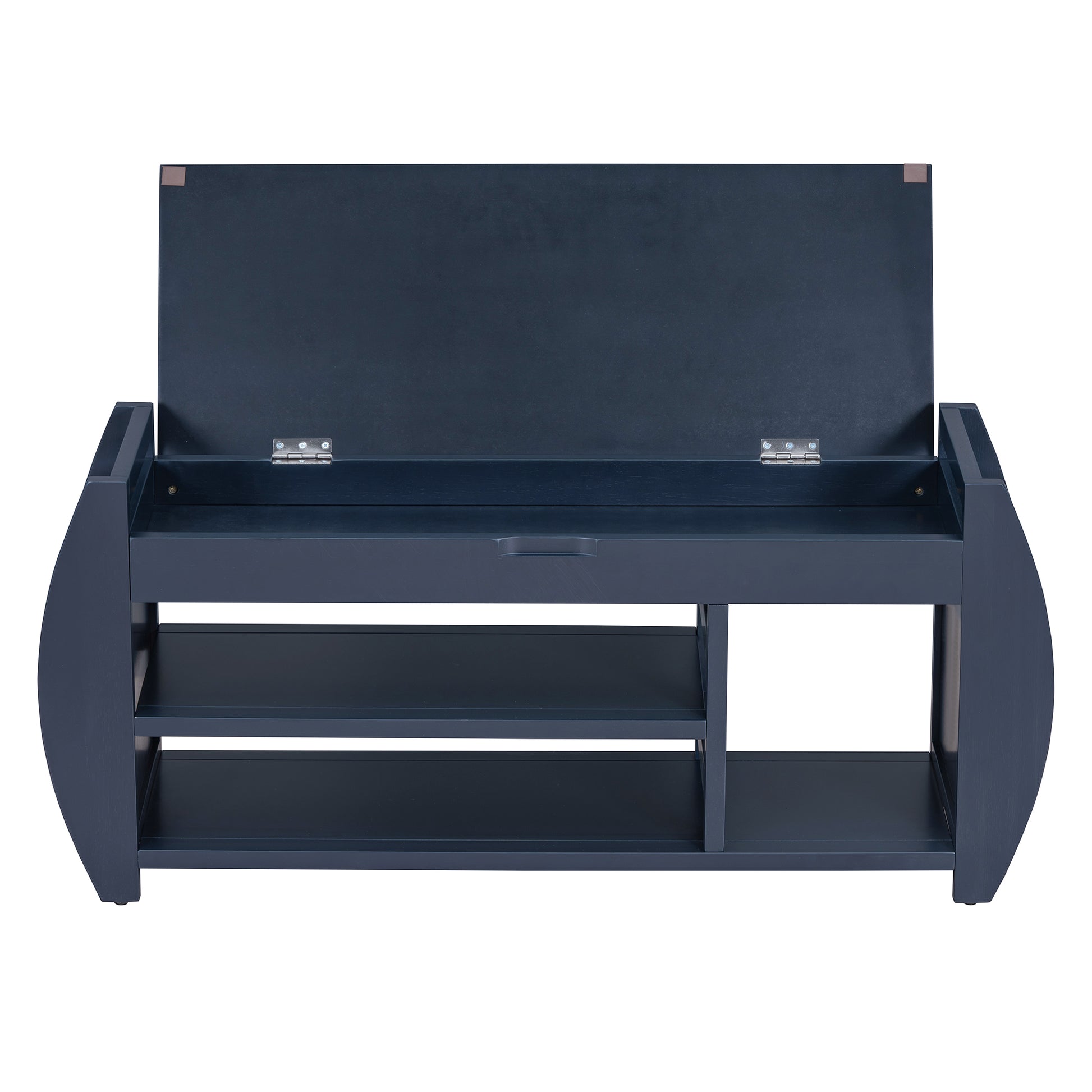 Retro Multifunctional Storage Bench With Cushion And Curved Side Panel For Entrance And Living Room Antique Navy Antique Navy Mdf