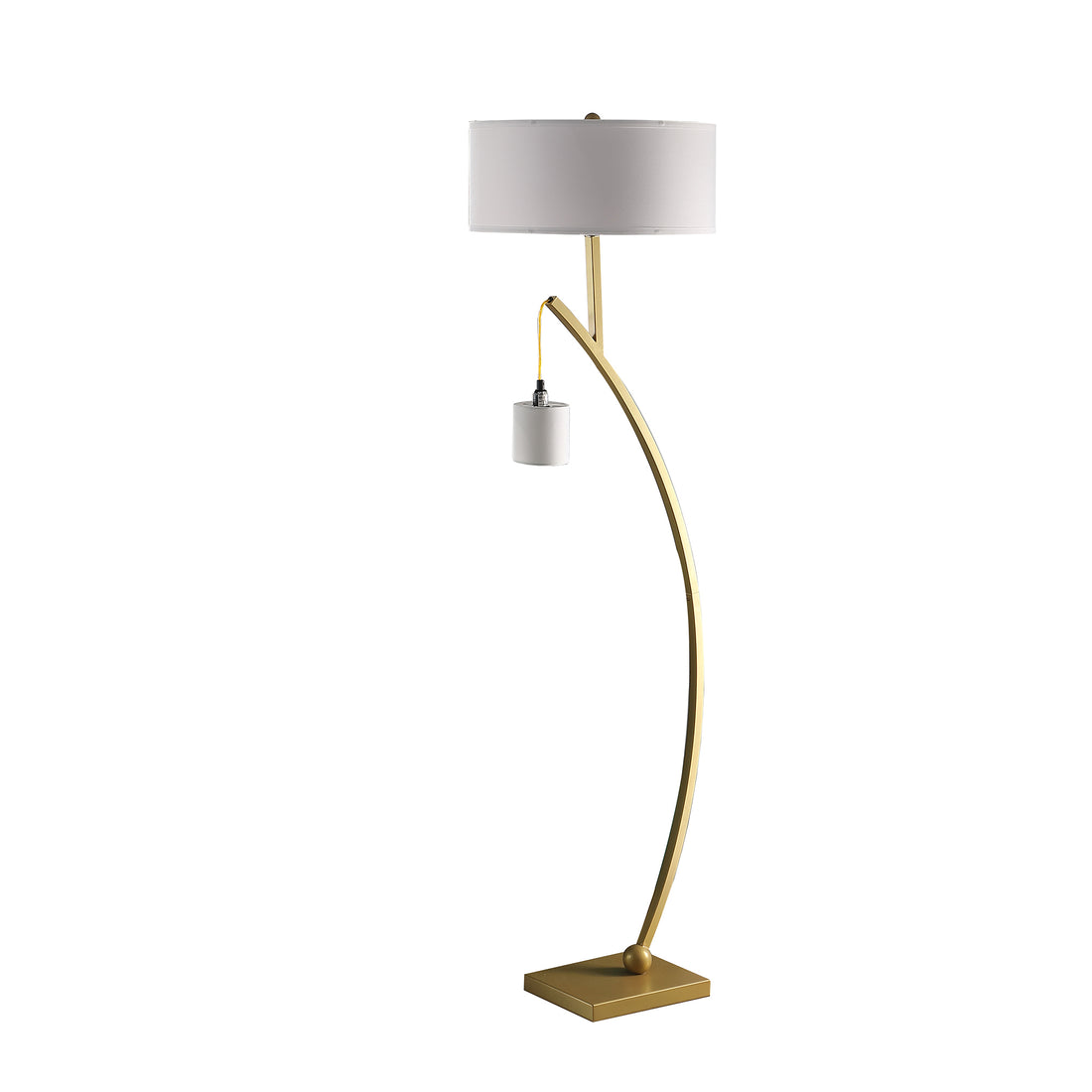 59" In Contemporary Dual Gold Arc W Hanging Pendelum Lamp Metal Floor Lamp Gold Fabric Metal