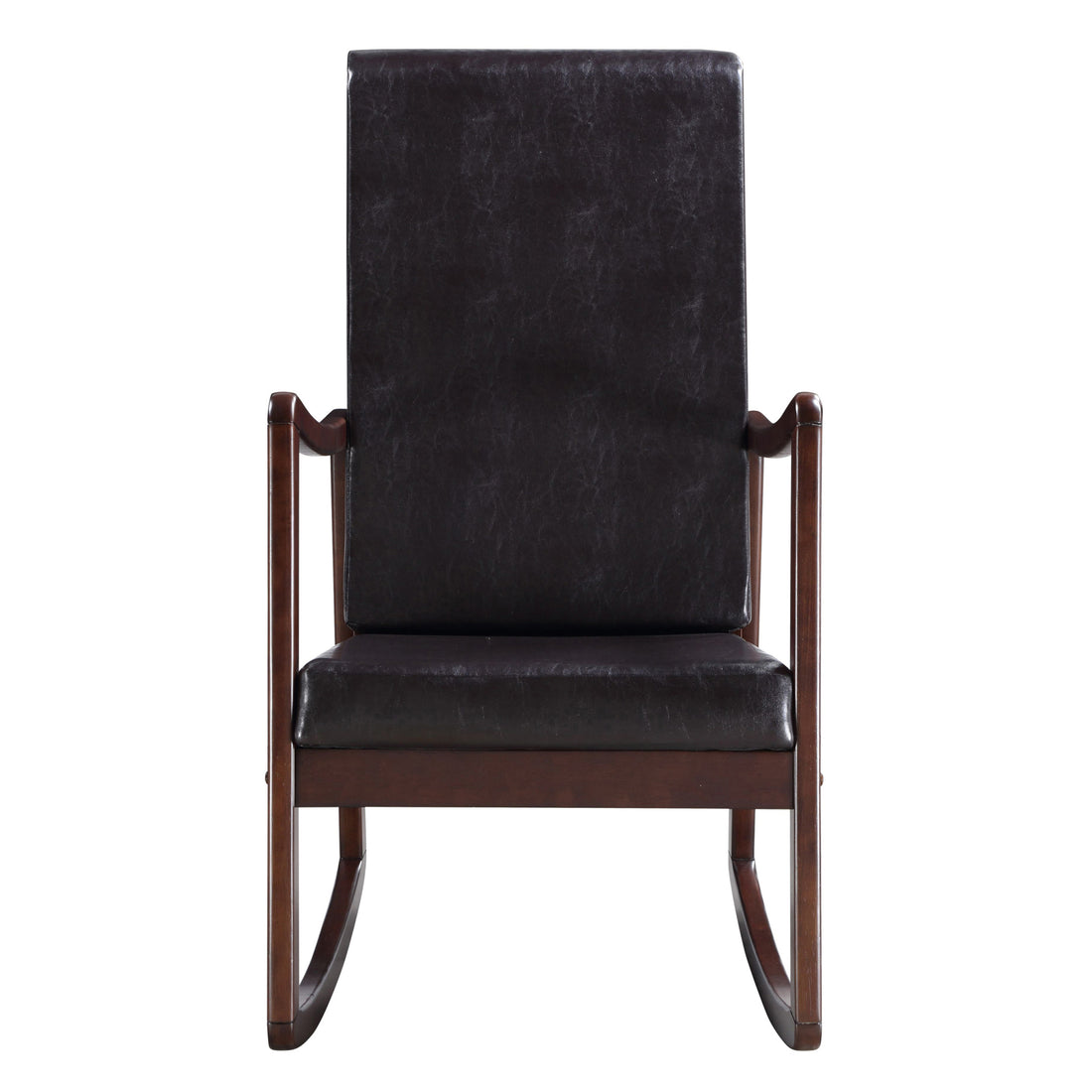 Dark Brown And Espresso Rocking Chair With Armrest Solid Brown Black Primary Living Space Foam Rectangular Contemporary Rocking Chairs Rubberwood Solid Back Wood