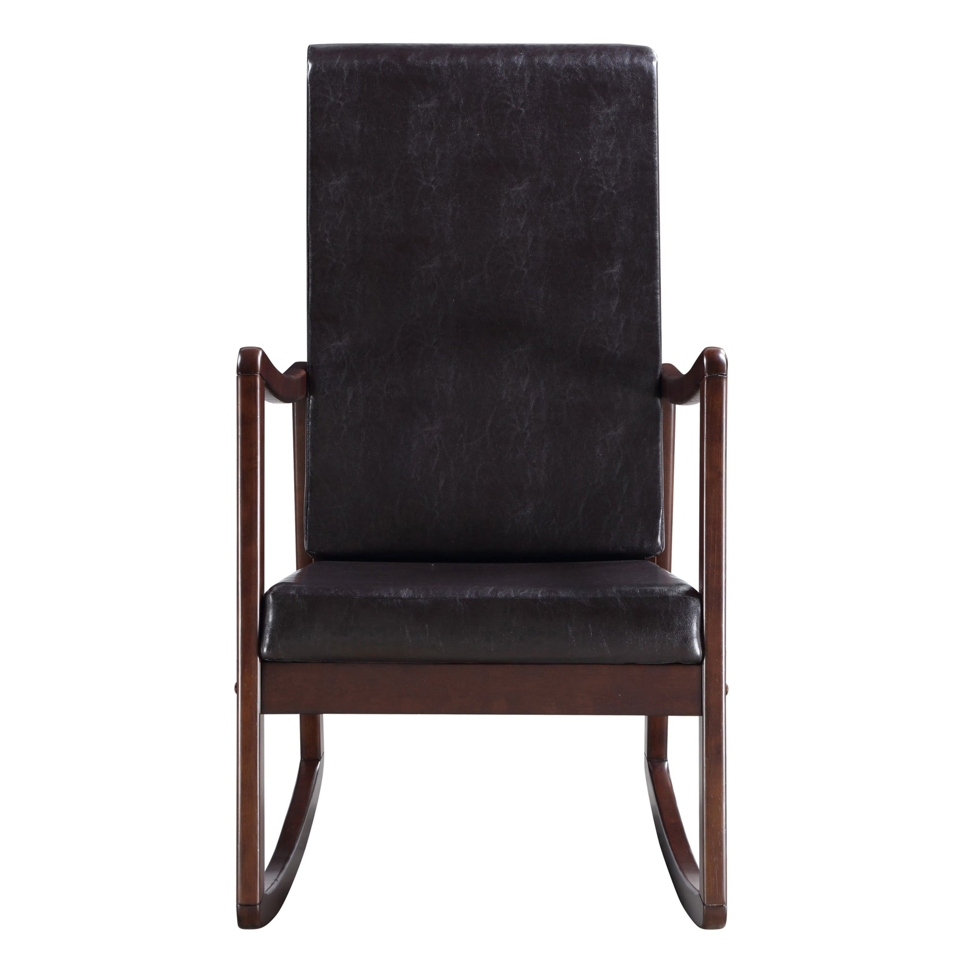 Dark Brown And Espresso Rocking Chair With Armrest Solid Brown Black Primary Living Space Foam Rectangular Contemporary Rocking Chairs Rubberwood Solid Back Wood