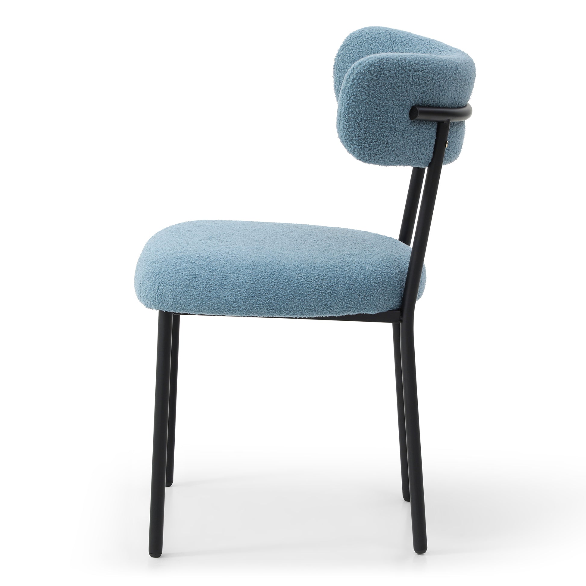 Dining Chairs Set Of 2,Round Upholstered Sherpa Fabric Dining Room Chairs With Curved Backrest,Mid Century Modern Accent Chairs With Black Metal Legs For Dining Room,Living Room,Kitchen Light Blue Foam Polyester