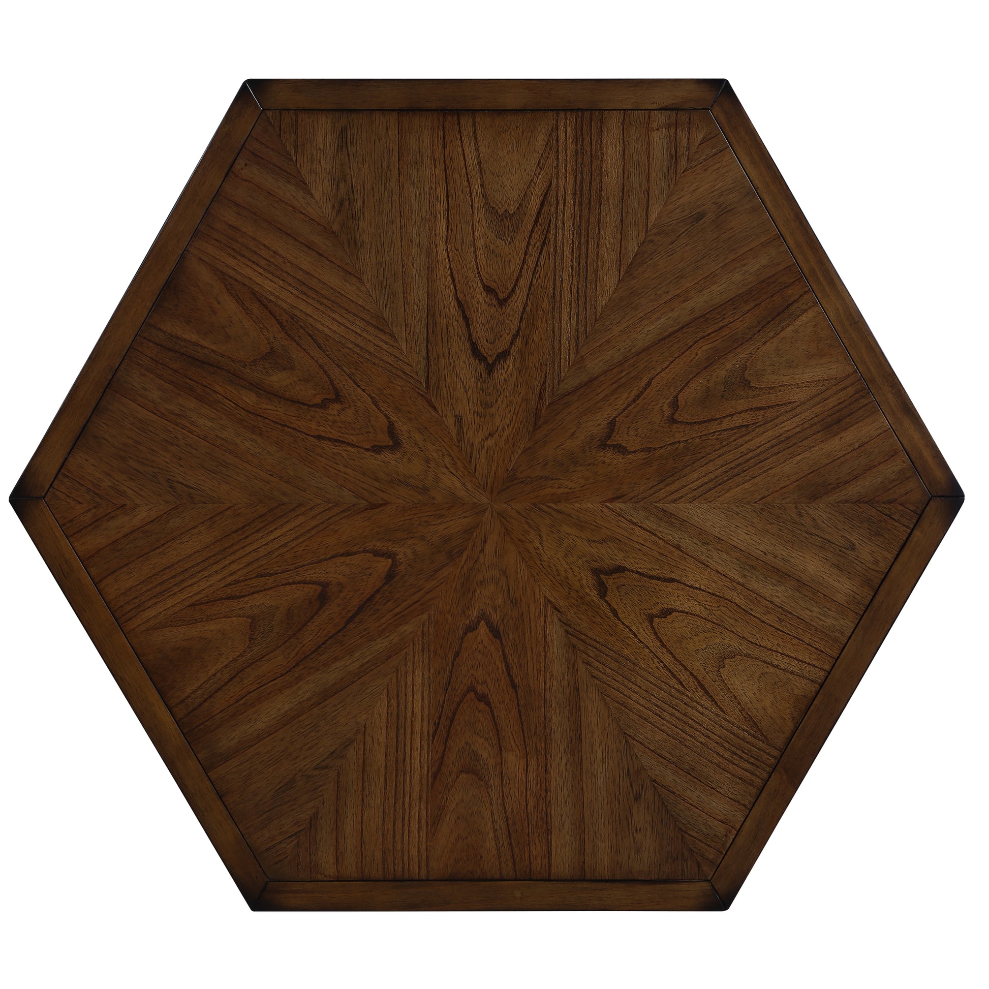 2 Tier Retro Hexagon Living Room Solid Wood Coffee Table With Shelf & Drawer, 36'' Mid Century Center Coffee Table For Living Room, Office. Cherry Cherry Pine