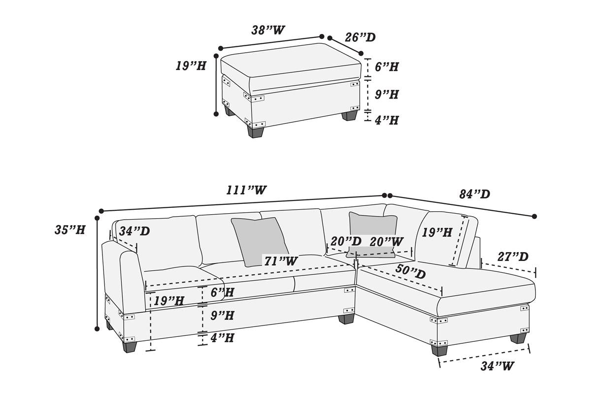 Living Room Furniture Mushroom Chenille Sectional W Ottoman Linen Like Fabric Sofa Reversible L R Chaise Ottoman 3Pc Sectional Sofa Mushroom Chenille Wood Primary Living Space Cushion Back