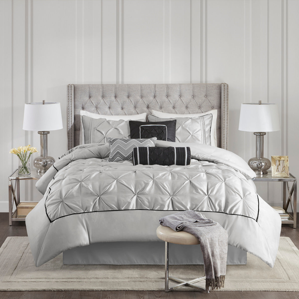 7 Piece Tufted Comforter Set Grey Cal King California King Grey Polyester