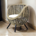 27 Inch Accent Chair, Rattan Frame, Curved Round Silhouette, Brown, Black Brown Black Wood