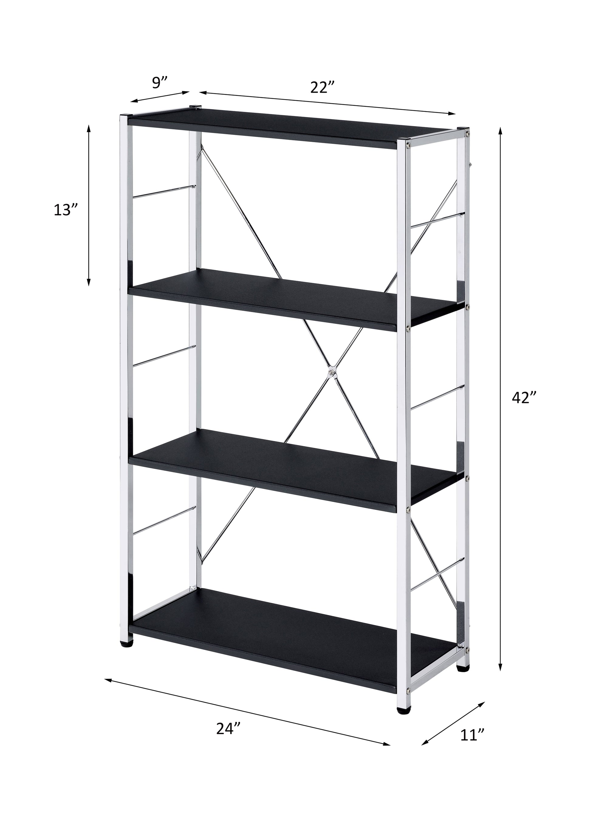 Tennos Black & Chrome Finish Bookshelf Black,Chrome Metal,Synthetic Wood