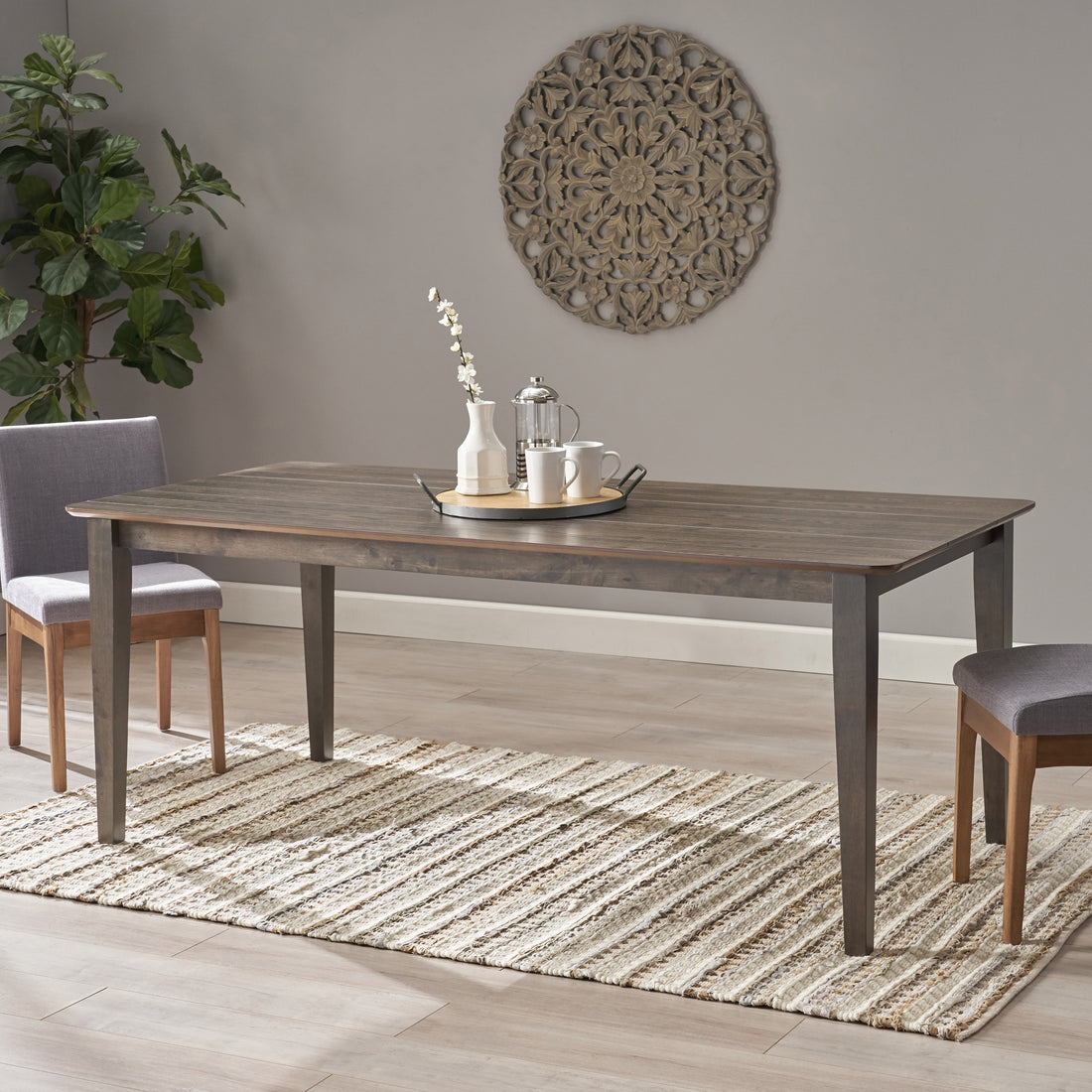 Dining Table With Square Leg Brown Solid Wood Mdf