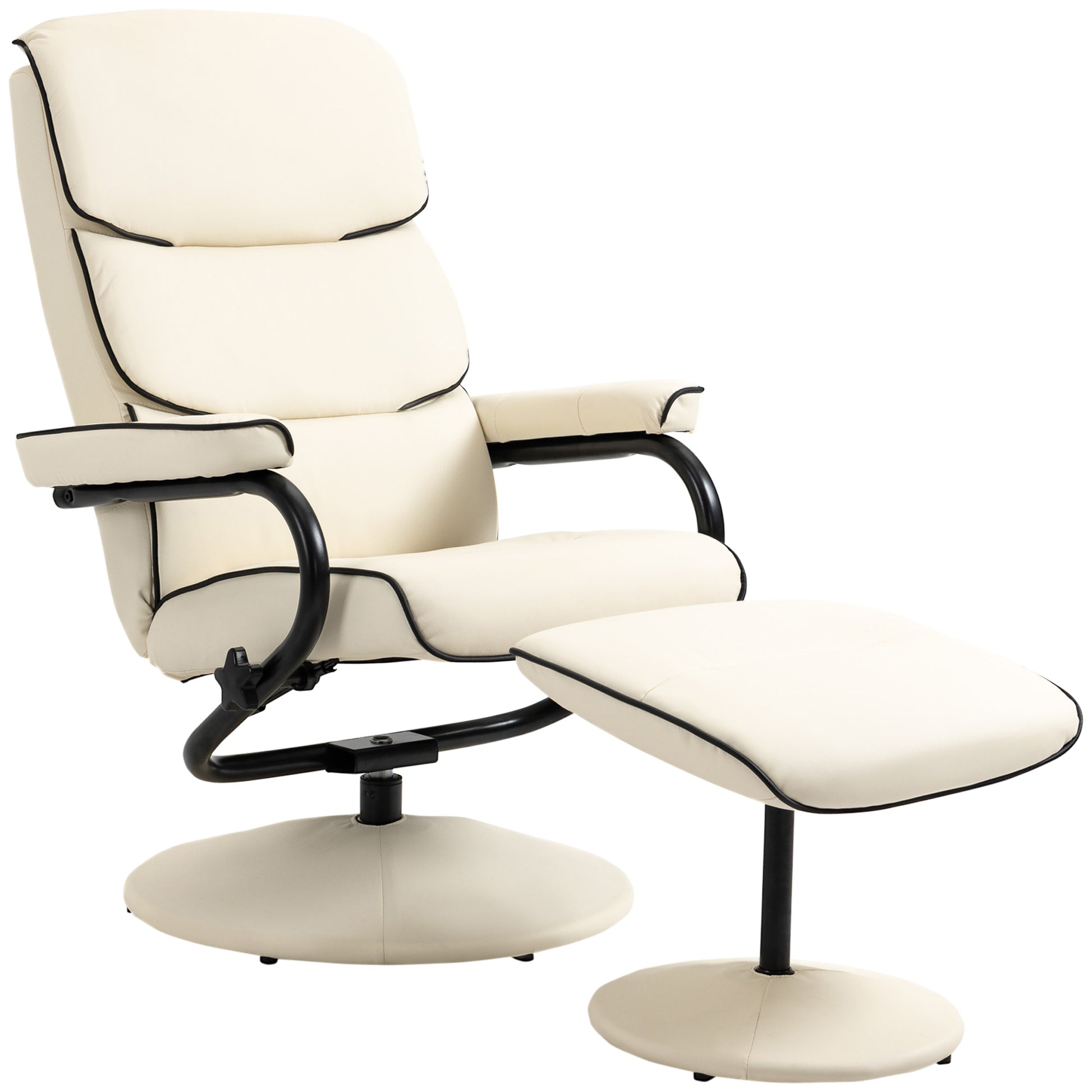 Homcom Recliner Chair With Ottoman, Pu Leather Swivel High Back Armchair W Footrest, 135 Adjustable Backrest And Thick Foam Padding, Cream White Cream White Faux Leather