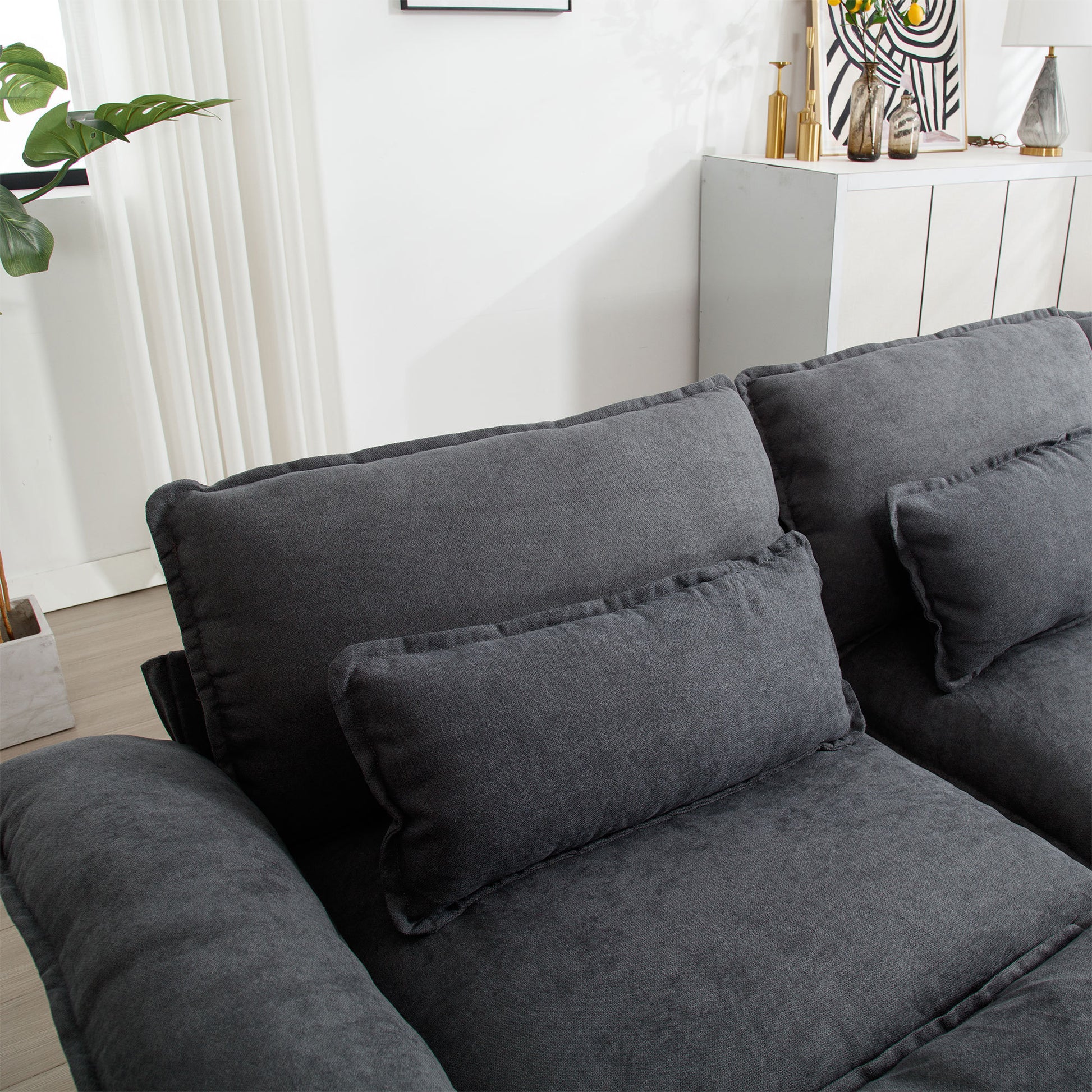 154.8" Oversized Modular Sofaice Velvet Large U Shaped Couch Comfy Upholstered 4 Seat Sofa With 2 Ottoman, 4 Lumbar Pillow, Deep Seat Couch For Living Room Dark Gray Primary Living Space Modern Foam Polyester 6 Seat