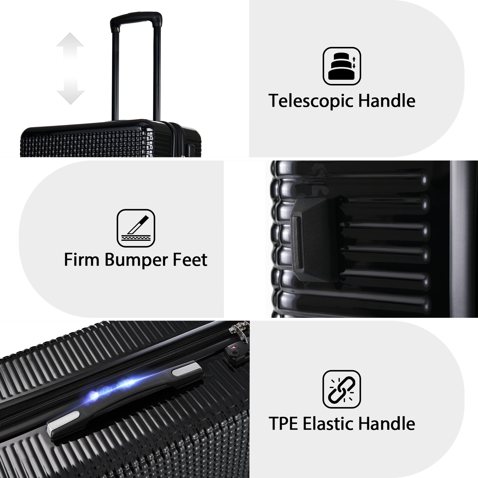 Luggage Sets 3 Piece Hardshell Suitcases With Wheels, Lightweight Expandable Travel Luggage With Tsa Lock, Carry On, Checked Luggage 20Inch 24Inch 28Inch Black Abs Pc