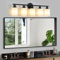 Modern 5 Light Vanity Bathroom Mirror Light, Frosted White Glass With Black Iron Frame, Contemporary Wall Sconce For Bedroom, Bathroom, And Dressing Room Bulb Not Included Black White Glass,Iron