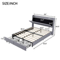 Queen Size Upholstery Platform Bed With Storage Headboard, Led, Usb Charging And 2 Drawers, Gray Queen Gray Upholstered