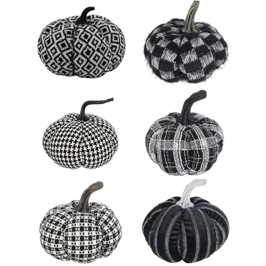 Set Of 6, Halloween Fabric Black White Pumpkin Decor Set, For Holiday Halloween Decoration Black,White Polyester