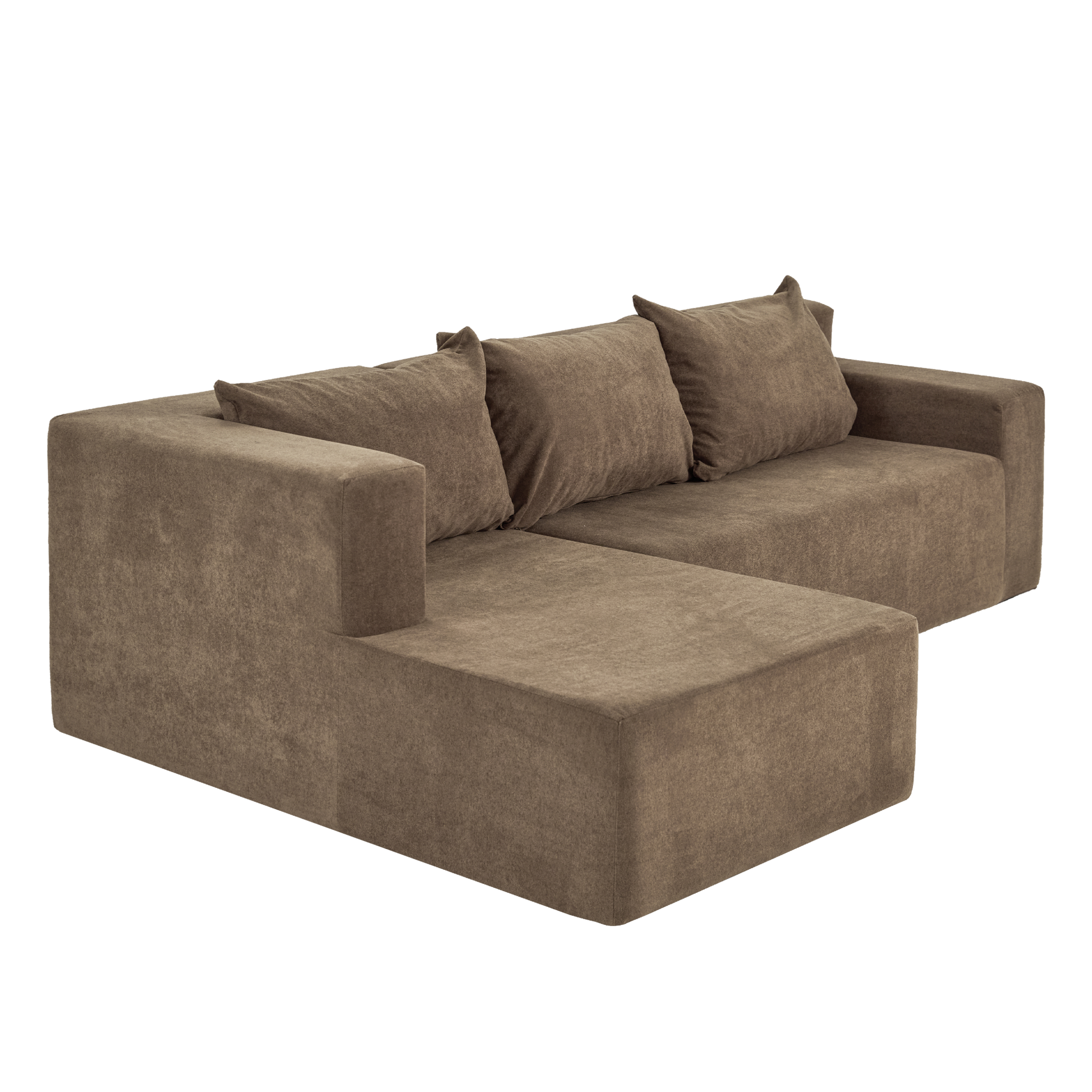 Modular Sectional Couch, Modern L Shape Sectional Sofa With Chaise Lounge, Comfy Snow Velet Fabric Corner Sofa Couch, Upholstered Couch For Living Room, Bedroom, Apartment Khaki Polyester Primary Living Space Medium Firm Cushion Back Medium Duty American