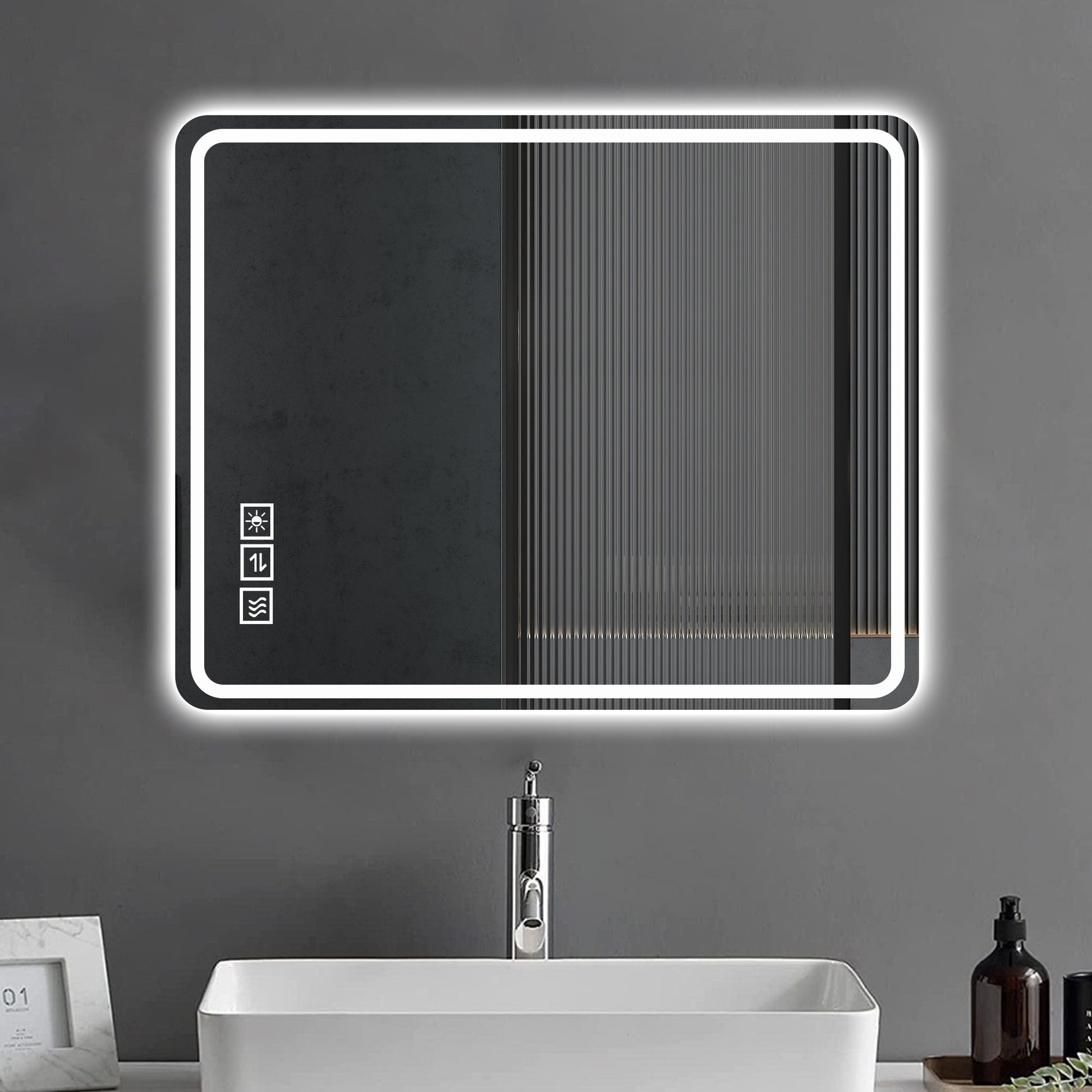 40X32 Inch Led Bathroom Mirror Vanity Mirrors With Front Lights Wall Mounted Anti Fog Frameless Make Up Mirror With Light 5 Mm Copper Free Silver Mirror Horizontal Or Vertical Clear Transitional Glass