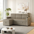 85 Inches Corduroy Sofa Bed, 3 Seater Sleeper Sofa With Storage Chaise, Square Handrail With Two Cup Holder And Usb Charge Port, Pull Out Couch For Living Room Brown Corduroy 3 Seat