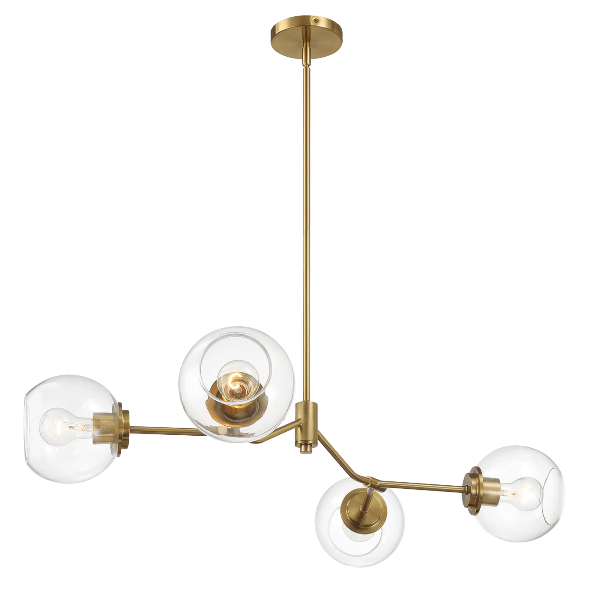 Jewel Four Lights Modern Farmhouse Chandelier Ceiling Hanging Light Fixture For Kitchen Island Dining Room 36"L 20"W 7.25"H With Clear Glass Clear,Gold Brass,Glass