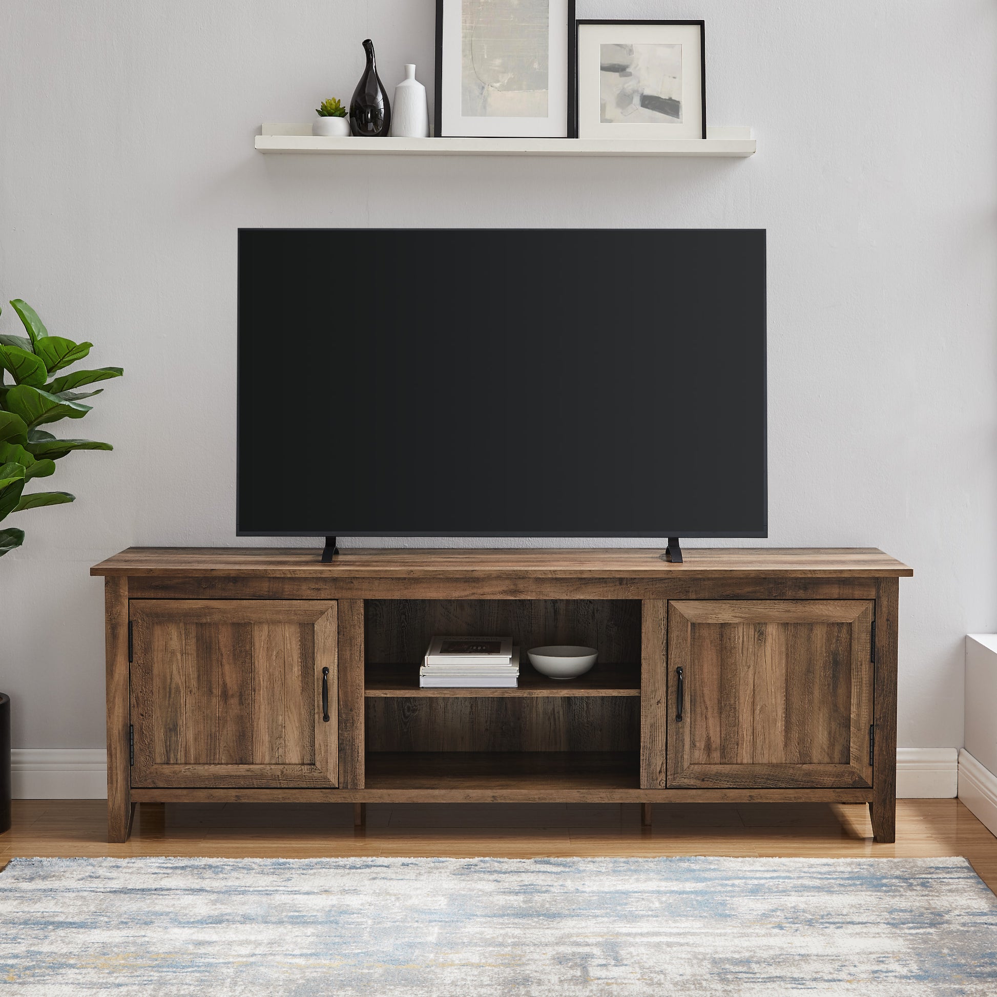 Modern Farmhouse 2 Door Grooved 70" Tv Stand For 85" Tvs Rustic Oak Oak Mdf