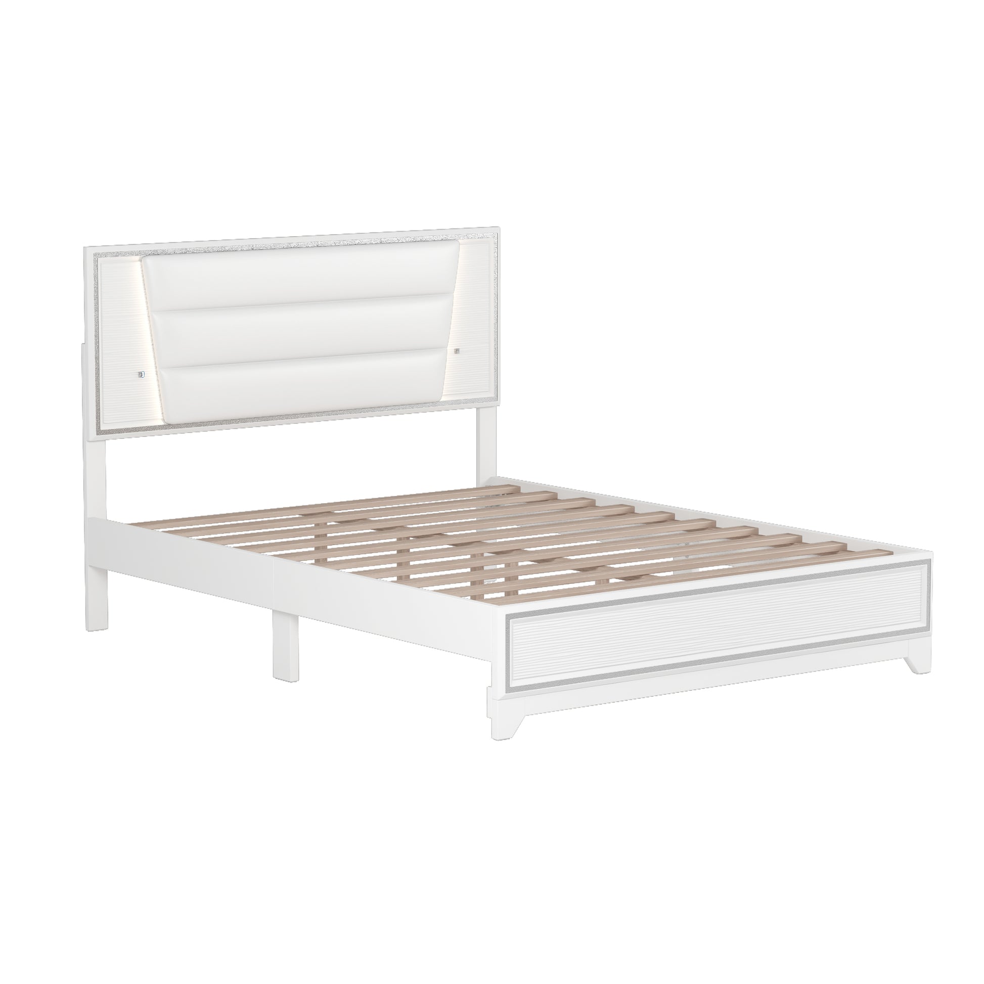 3 Pieces Bedroom Sets Queen Size Upholstered Bed With Led Lights, Nightstands And Dresser With Metal Handles And Sparkling Shiny Decoration, White Expected Arrival Time:8.5 Queen White 3 Piece Set Mdf Metal