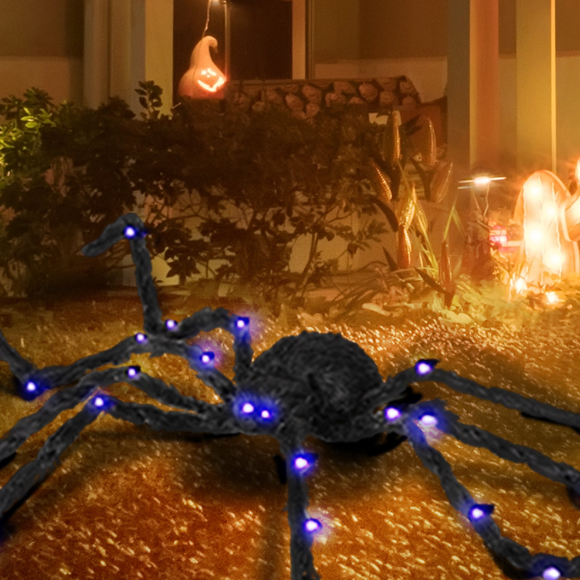 Homcom 3.25" Outdoor Halloween Decoration, Light Up Oversized Spider Halloween Prop With Light Up Bendable Legs Black Polyester