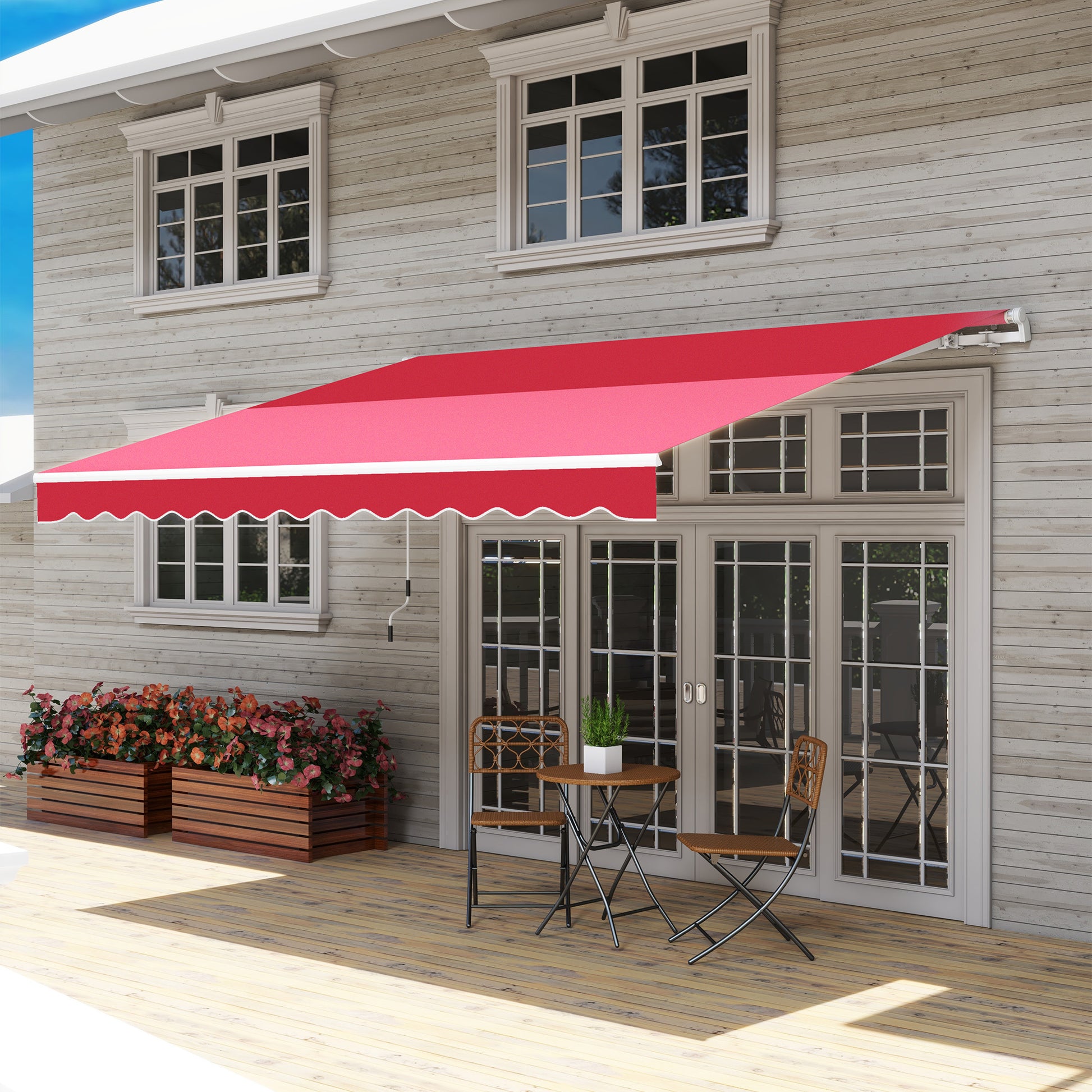 Outsunny 12' X 10' Retractable Awning Patio Awnings Sun Shade Shelter With Manual Crank Handle, 280G M Uv & Water Resistant Fabric And Aluminum Frame For Deck, Balcony, Yard, Wine Red Wine Red Aluminum