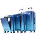Luggage Set Of 3, 20, 24, 28Inch With Usb Port, 20, 24Inch With Front Opening Design Airline Certified Carry On Luggage With Cup Holder, Abs Pc Hard Shell Luggage With Spinner Wheels, Blue Blue Abs