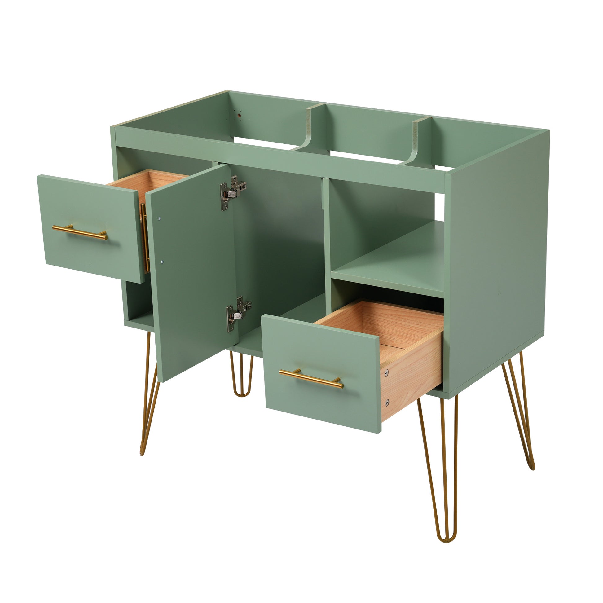 36'' Bathroom Vanity Without Sink, Modern Freestanding Single Bathroom Cabinet With 2 Drawers & 2 Storage Compartments, Storage Cabinet For Bathroom, Solid Wood Frame Vanitygreen Not Include Basin 2 Green 1 Adjustable Hinges Bathroom Freestanding Modern