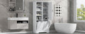 Bathroom Storage Cabinet With Doors And Drawers, Tilt Out Laundry Hamper, Multiple Storage Space, Freestanding Style, Open Shelve, Adjustable Shelf, White White Mdf