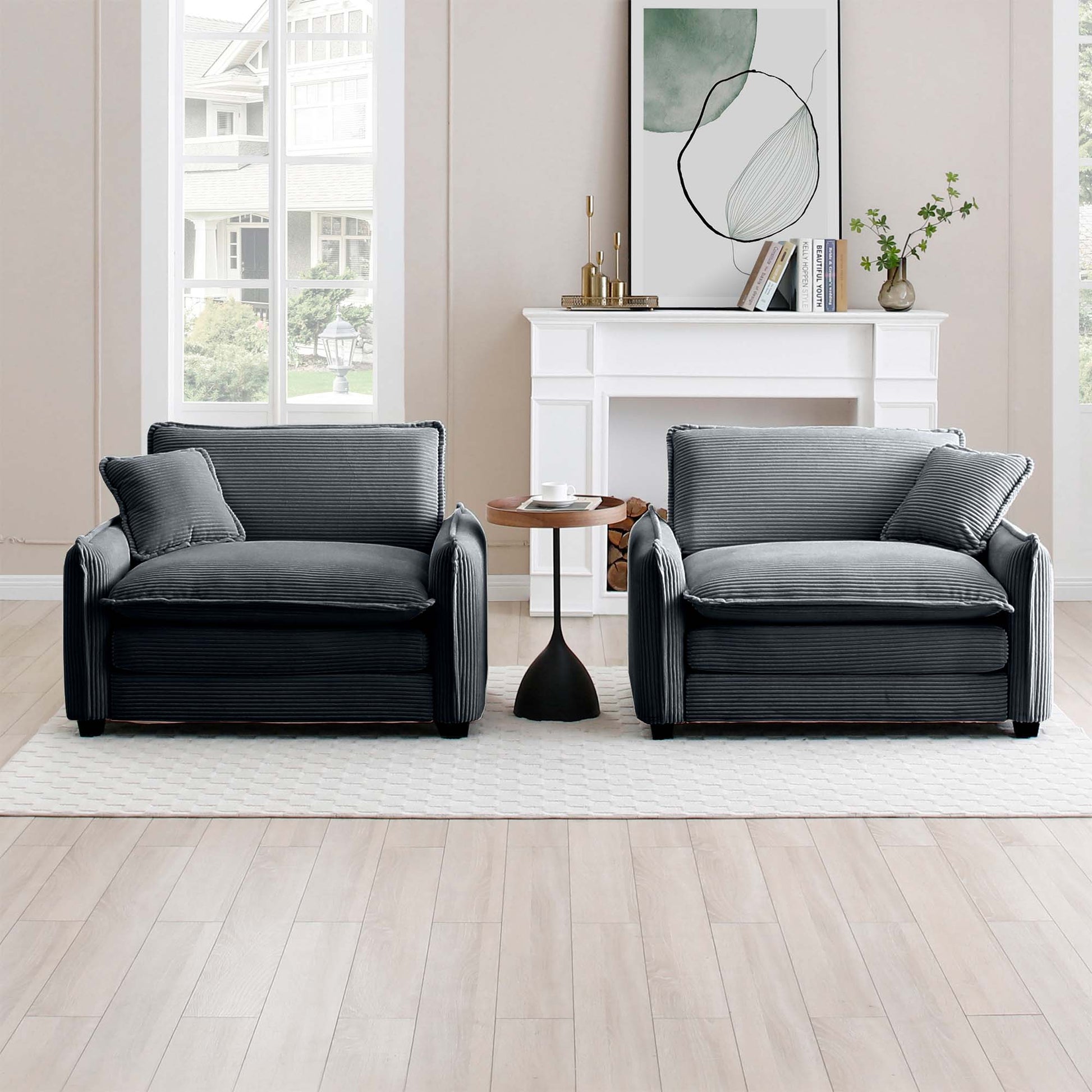 Grey Corduroy,Luxurious And Sophisticated Deep Seated Sofa Set With Two Single Deep Seat Sofa Suitable For Living Room And Office Grey Corduroy 2 Seat