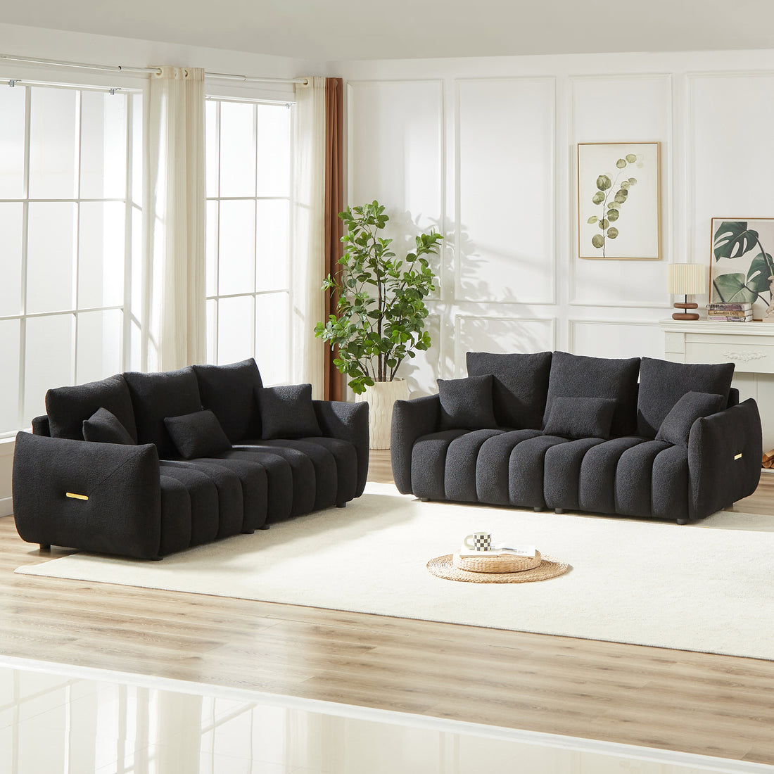 3 Seater 3 Seater Combo Sofa Modern Living Room Sofa, Teddy Sofa, Wooden Frame, 6 Cushions, Apartment Sofa Furniture Black Wood Primary Living Space Pine Foam Fabric 6 Seat