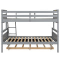 Twin Over Full Bunk Bed With Ladder, Twin Size Trundle, Safety Guardrail, Gray Box Spring Not Required Twin Gray Wood Bedroom Bunk Pine