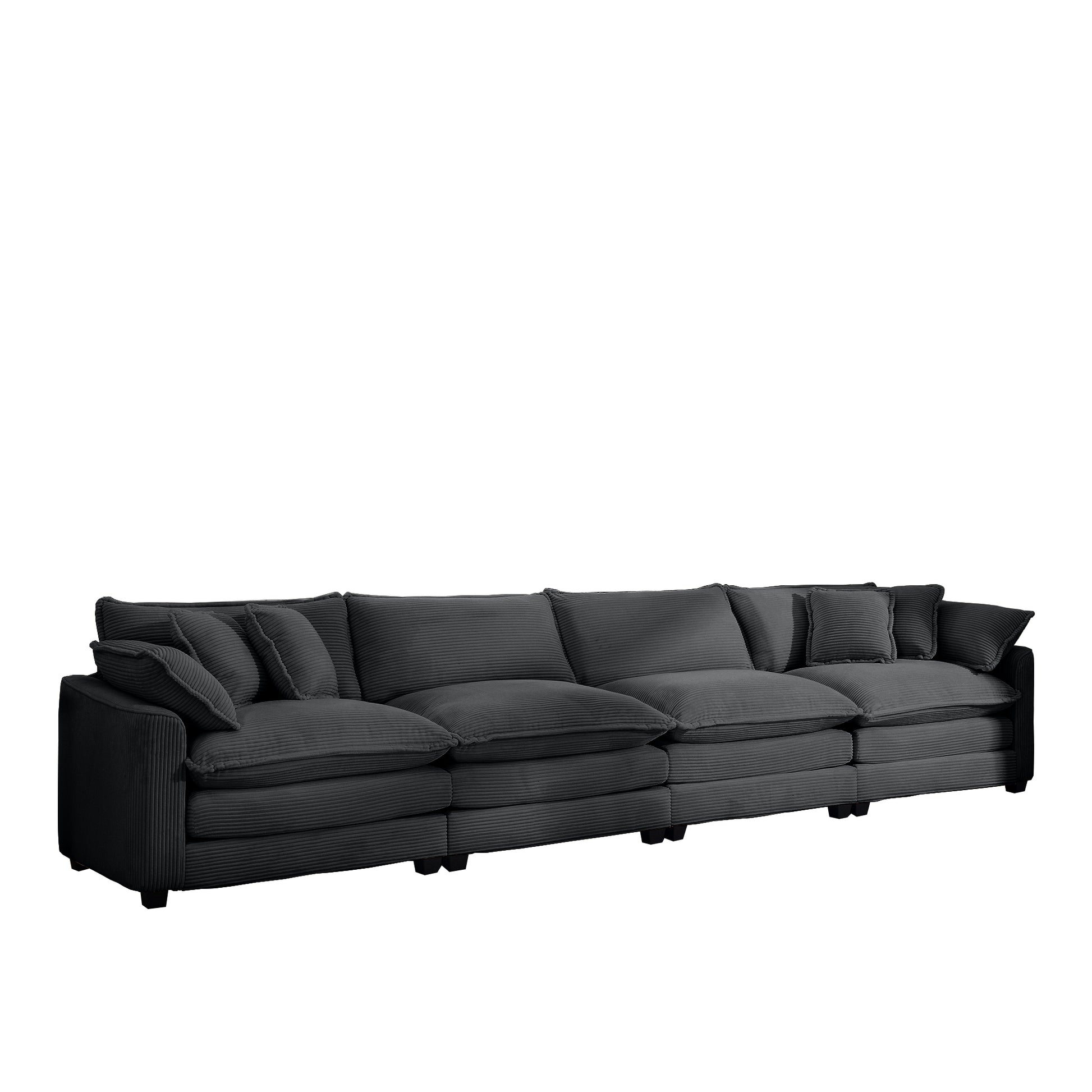 Corduroy Sofamodern Upholstered 4 Seater Corduroy Fabric Sofaoffice Living Room Apartment Comfortable Sofa, Easy To Assemble With 2 Arm Pillows And 4 Throw Pillows Grey Corduroy 4 Seat