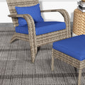 Outsunny Patio Wicker Adirondack Chair With Ottoman, Outdoor Fire Pit Chair With Cushions, High Back, Large Seat & Armrests For Deck, Garden & Backyard, Dark Blue Blue Steel