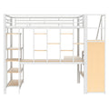 Full Size Metal Loft Bed With Storage Staircase And Small Wardrobe, Built In Desk And Storage Shelves, White Full White Metal