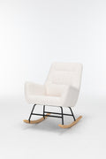 Rocking Chair Nursery, Teddy Upholstered Glider Rocker With High Backrest, Reading Chair Modern Rocking Accent Chairs Glider Recliner For Living Room, Nursery, Bedroom Cream Velvet