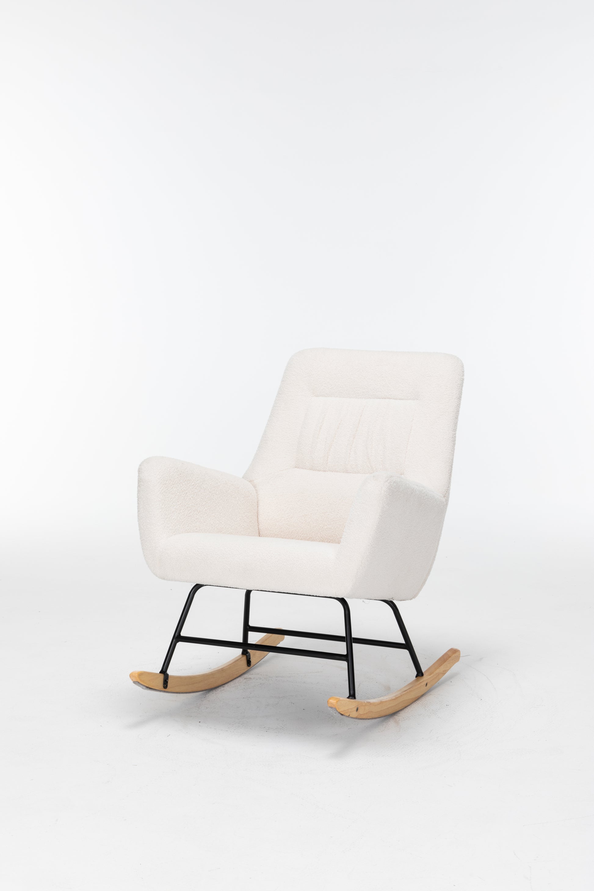 Rocking Chair Nursery, Teddy Upholstered Glider Rocker With High Backrest, Reading Chair Modern Rocking Accent Chairs Glider Recliner For Living Room, Nursery, Bedroom Cream Velvet